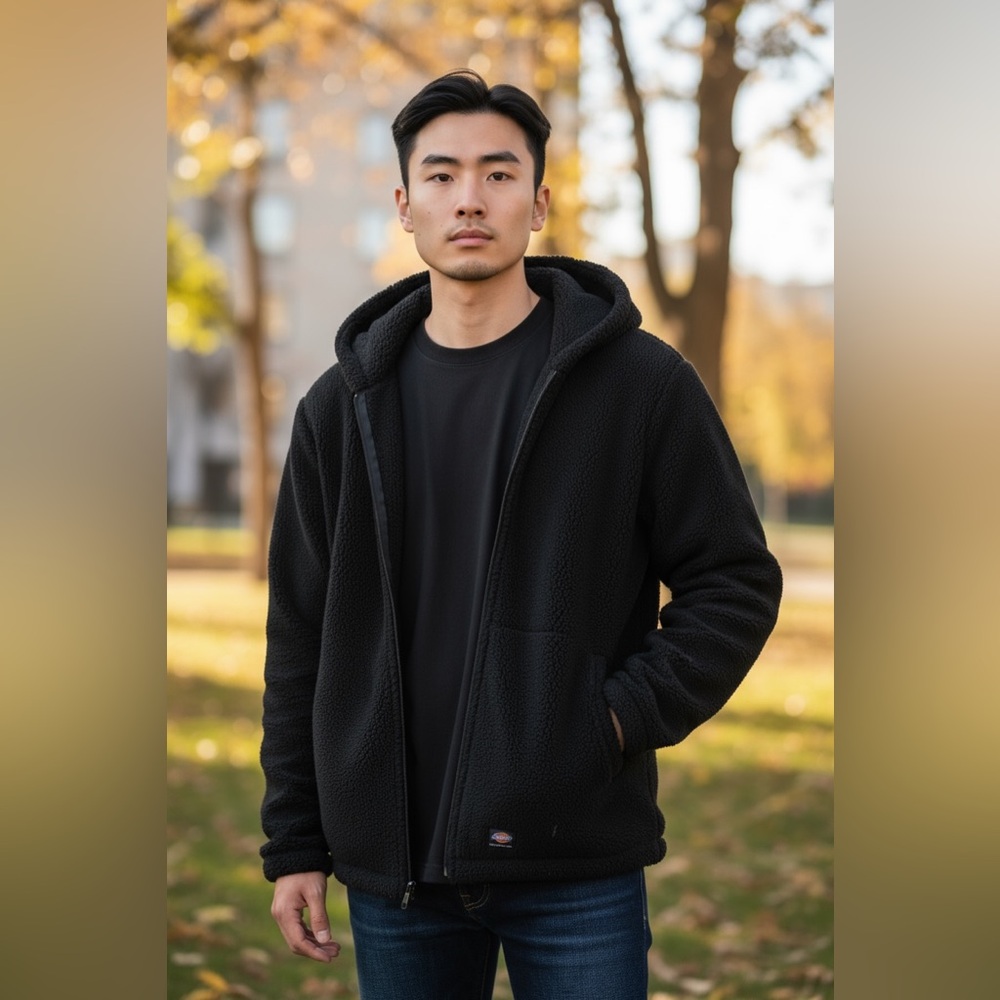 NWT Dickies Men’s Black Full-Zip Fleece Hoodie - XL/Tall  Black Loose Fit